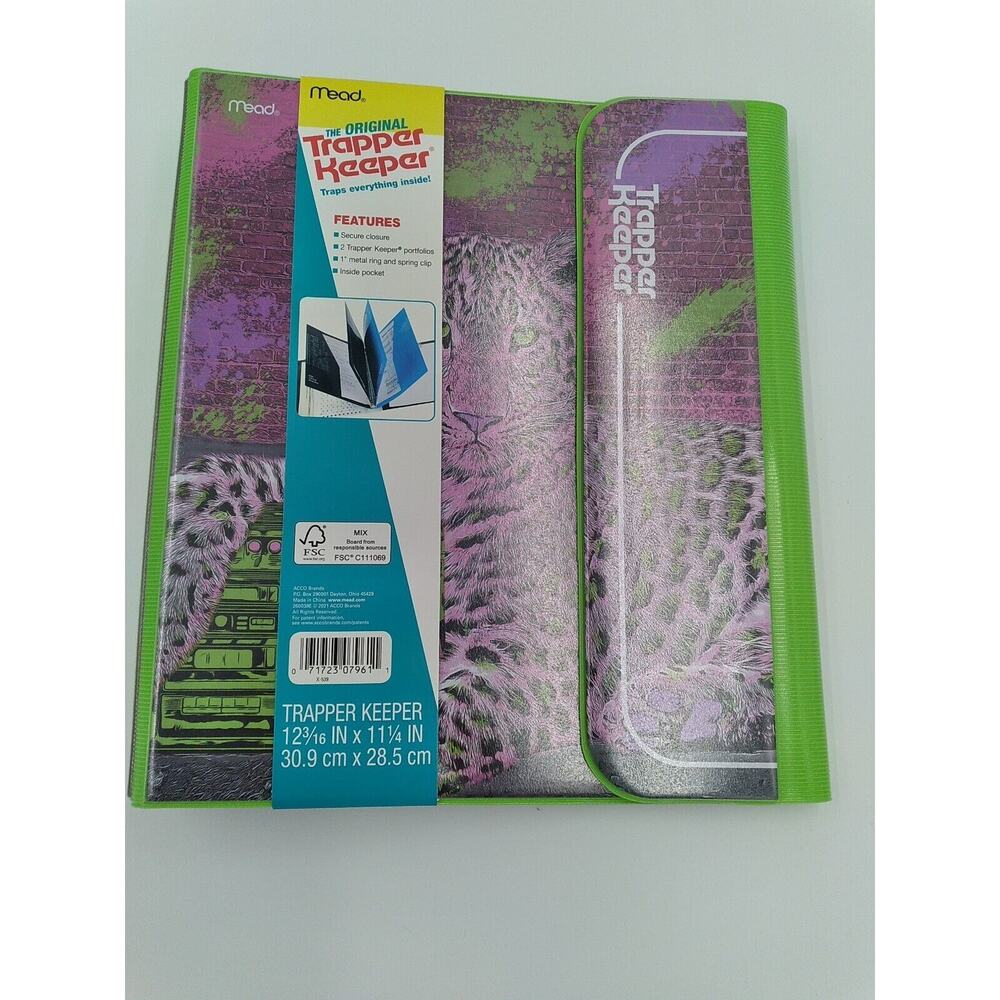 Trapper Keeper ~ Binder Portfolio Folder 2021 Mead Retro Leopard Boombox Purple